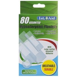 1st Aid - Assorted Hypoallergenic Plasters - Pack of 80 Assorted Sizes Ideal for Home Office