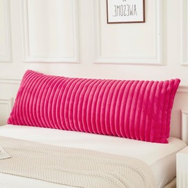 JAUXIO Faux Fur Fluffy Body Pillow Cover Luxury Textured Vertical Stripe Plush Decorative Body Pillowcase, Ultra Soft and Cozy Zipper Closure 21 x 54 Inches, Hot Pink