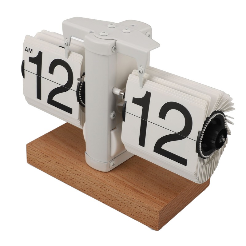 Flip Desk Clock Auto Mechanical Flip 12H AM PM Wood