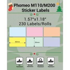 Phomemo Sticker Labels 1.57"x1.18"(40x30mm) 6 Rolls, for M110/M110S/M120/M200/M220 Printer - Pink/Blue/Khaki/Green/Yellow/Purple, for Small Business, Home, Office, 230 Labels/Roll