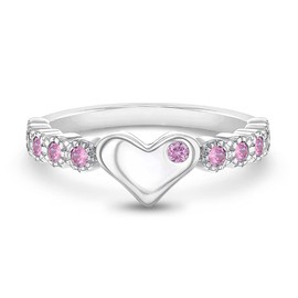 925 Sterling Silver Girl's Size 5 Pink Cubic Zirconia Heart Ring Band