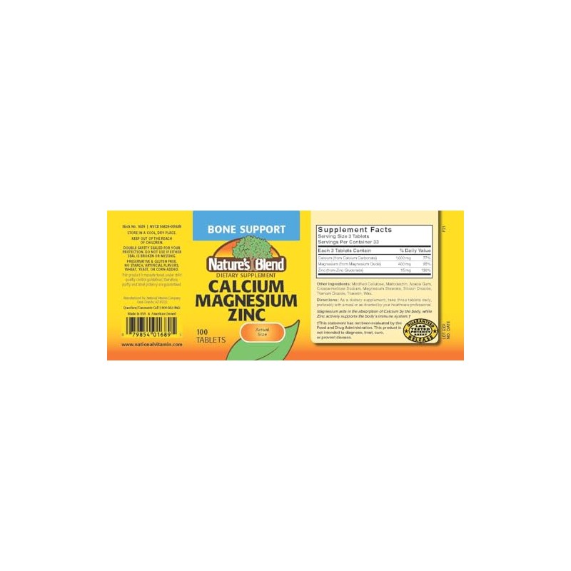 Natures Blend Calcio Magnesio Zinc 100 tabletas - Huesos -