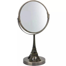 Elle Eiffel Tower Embroidered Vanity Mirror Rustic Brushed Gold Finish, Double-Sided