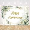 7x5ft Greenery Theme Happy Anniversary Backdrop Green Leaves Gold Glitter