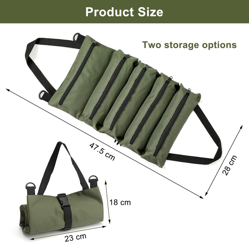 Tool Roll Bag with 5 Zip Pockets, Small Tool Bag,