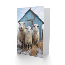 Artery8 Winter Sheep Farming Hut for Him or Her Man Woman Birthday Thank You Congratulations Blank Art Greeting Card