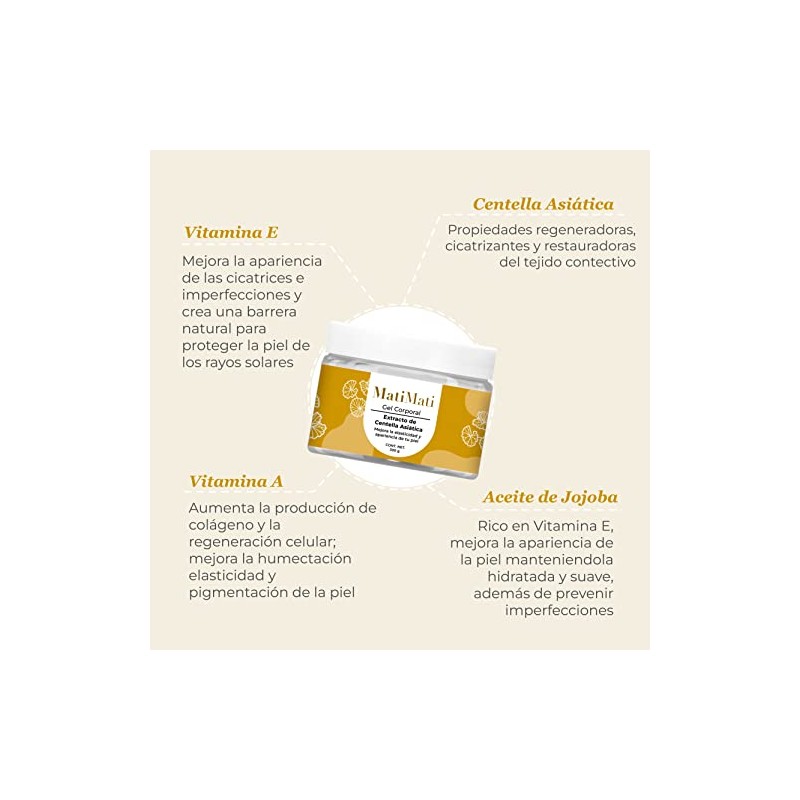 Gel Corporal Extracto Centella Asiática MatiMati-Regenerante, Anti-estrías, Hidratante 300 g