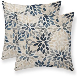 Dahlia Pillow Covers 16x16 Inch Set of 2 Summer Rust Geometric Flower Outdoor Decorative Throw Pillows Farmhouse Navy Blue Pillow Case Linen Square Cushion Cover for Home Sofa Bedroom Living Room