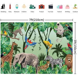 Hnmdmyi 2.1 x 1.5 m Photo Background Jungle Safari Animals Tropical Forest Forest Country Photography Background Baby Shower Children Boys Birthday Party Decorations Banner Photo Wall Photo Studio