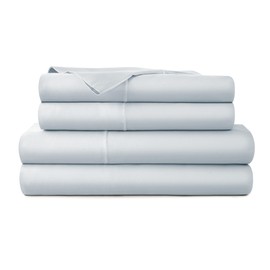 100% Organic Cotton Sheets Queen Size - GOTS Certified Organic Bed Sheets with Deep Pocket & Breathable and Cozy Sateen Weave Gets Softer with Each Wash - Luxury 4 Piece Set (Powder, Queen)