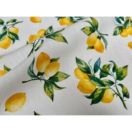 Lemon Branch Print Fabric Green Tree Leaf Linen Look Home Decor Upholstery Kitchen Curtain Cotton Material - 140cm Wide (2 Metres)
