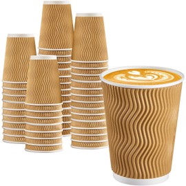 100 Pack 12 Oz Disposable Coffee Cups, Insulated Ripple Wall Paper Cups, Hot Cold Drinking To Go Cup for Office Cafe Home Party Decoration Supplies
