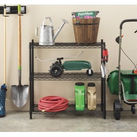 Whitmor 3 Tier Shelving Unit, Metal Storage Shelves, 400 lbs Capacity per Shelf, 1200 lbs Total, Adjustable Heavy Duty Shelf, Easy Assembly for Kitchen, Garage, Plant, 36" L x 14" W x 36" H, Black