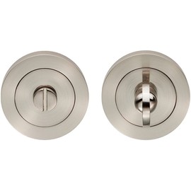 Thumbturn Lock and Release Handle - 50mm Diameter Round Rose - Satin Nickel | Locking Thumb Turn and Release Handle - Screwless Rose - for Use with Lever on Rose Door Handles