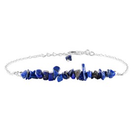 InfinityGemsArt Lapis Lazuli Bracelets for Women For Nuggets Bar Natural Birthstone Silver Plated Jewelry in 8” inch Chakra Healing Spiritual Crystals Gifts For Mom