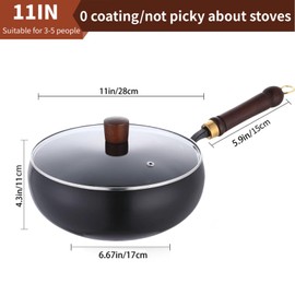 Suntuup Japanese Iron Pan, Uncoated Iron Pan, 11 Inch Suntuup japanese iron frying pan Non-Stick IronPan for Cooker Gas Stir Fry Pans with Lid Spatula Durable and Rust-Free (Glass Lid, 11.02in)