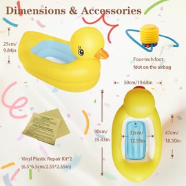 Shyllin Inflatable Baby Bath in Duck, Free Air Pump, Portable Travel Baby Infant Bathtub, Paddling Pool Children, Thickened PVC, 0-3 Years Baby, for Travel and Home