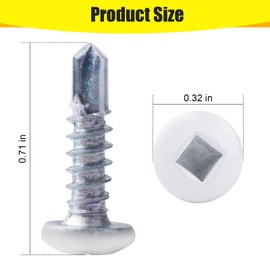 RV Screws White Pan Head Screw 8 X 5/8" Square Drive Self Tap Drilling Screws (200 Pack)