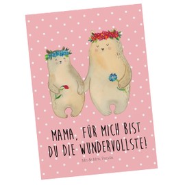 Mr. & Mrs. Panda Postcard Bears with Flower Wreath - Gift, Mum, Postcard, Sister, World's Best Mum, Mother's Day, Dad, Child, Daughter