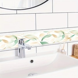 HOMETITUTE Wallpaper Border Peel and Stick Wall Border Green Leaf Watercolor Decorative Wall Trim Self Adhesive Border for Walls Mirror Frame Accent Strip for Bedroom Kitchen Living Room 4x196 Inch