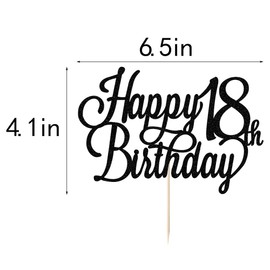 Gtseryeio - Decoración para tartas de cumpleaños 18 con purpurina negra, suministros para decoración de fiesta de cumpleaños 18 (18)