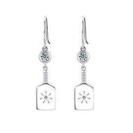 Pickleball Paddle Drop Earrings for Women - 925 Sterling Silver Pickleball Paddle Earrings Embellished With Cubic Zirconia | Pickleball Gifts for Pickleball Lovers, Mother's day, Sterling Silver