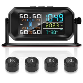 Avutrel Tire Pressure Monitoring System Solar TPMS with 4 External Sensors Real-Time LCD Display Solar and USB Charging 6 Alarm Modes RV Tire Pressure Monitoring System for Car RV SUV MPV and Sedans