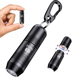 Acoszero EDC Mini Flashlights High Lumens LED Pocket Keychain Magnetic Activation Flashlight Type-C Rechargeable Small Flashlight Long Battery Life & Long Illumination Distance (1, Black)