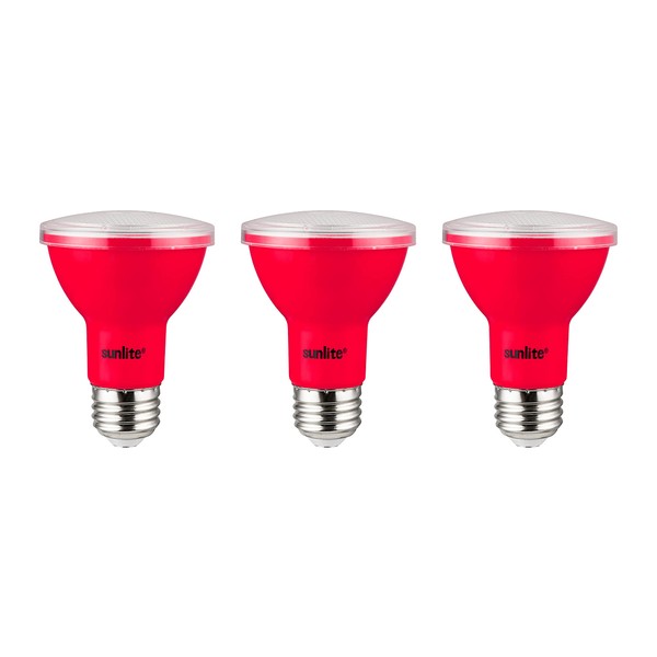 Sunlite 40247 LED PAR20 Colored Recessed Light Bulb, 3 Watt (50w Equivalent), Medium (E26) Base, Floodlight, ETL Listed, Red, 3 Count
