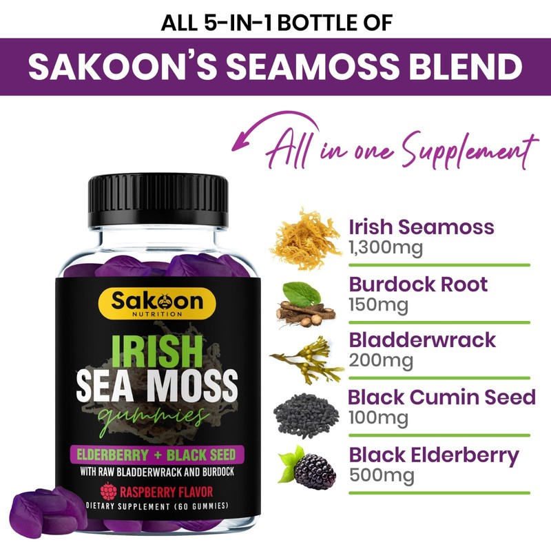 Irish Sea Moss Gummies with Elderberry & Black Seed Oil