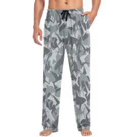visesunny Men's Pajama Bottoms Cotton Lightweight Grey Shark Danger Shark Casual Lounge Pants with Pockets Soft Sleep Pj for Men