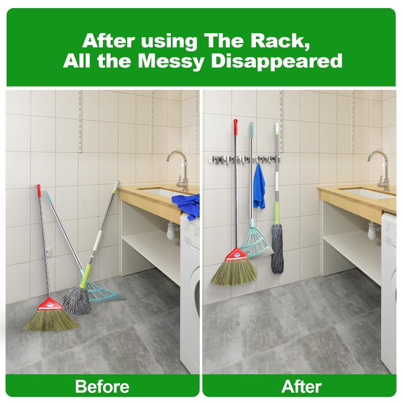 voze 5 Racks and 4 Hooks Mop and Broom Holder