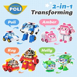 Robocar Poli 4" Transforming Robot - Poli Transforming Car, Police Emergency Vehicle Playset, Preschool STEM Learning Role Play Toy, Perfect Holiday Birthday Gift for Kids 3+