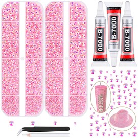 TINKRSTUFF 12100Pcs Jelly Resin Rhinestones for Crafting with 3Pcs 10ml B7000 Jewelry Glue, 2 Boxes Flatback Crystals Diomand (Light Pink AB) for Bedazzling Crafts DIY Nail ArtNon Hotfix Gems for Clothing Shoes