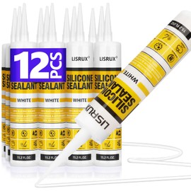LISRUX Advanced Silicone Caulk for Window & Door, White, 15.2 fl oz Cartridge, 12 Pack - 100% Waterproof Silicone Sealant Indoor Outdoor Caulking, UV Resistant, Stronger Adhesion, Shrink & Crack Proof
