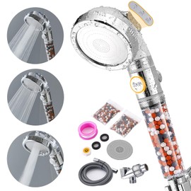 Filtered Handheld Shower Head for Hard-Water - High-Pressure Showerhead w/Filter Ionic Beads, 4-Mode w/ON/OFF Stop, Low Water Pressure Areas, Water Saving, Remove Chlorine, Reduces Dry Itchy Skin, Set