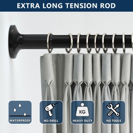 Tension Curtain Rod 51-126Inch, No Drill Spring Room Divider Tension Rod, Double Side Adjustable Heavy Duty Carbon Steel Rod, Room Divider Adjustable Pole for Patio,Window,Outdoor,Extra Long,Φ1.26Inch