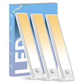 ASOKO Under Cabinet Lights Motion Sensor Light Indoor 3-Colors USB-C Rechargeable LED Closet Lights Battery Operated Wireless Magnetic Light Strip for Kitchen(Silver-3 Colors Light, 3 Pack-7.8inch)