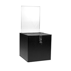 Source One Deluxe Acrylic Donation Box with Sign Holder & Hasp Lock, Multiple Sizes, Black, White & Clear Options (6 Inch, Black)