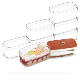 FZJ 20 Pack 10OZ Rectangle Clear Plastic Dessert Cups with Lids and Stickers Disposable Fruit Cups for Dessert,Tiramisu container with lid,Cupcake,Parfait,Pudding,Iced Cold Drinks,Snacks,Fruits