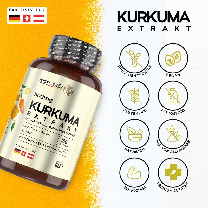 Turmeric Capsules - 180 Vegan Capsules for 6 Months Supply