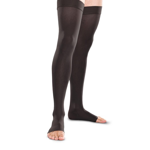 Promotes Blood Flow in Lower Leg Veins, Open Toe (Open Toe), Medical Elastic Stockings, Above Knee Length, Therafarm, 0.8 - 1.2 inches (20 - 30 mm) Hg Stockings, Thin (Unisex) (M, Black (Black))