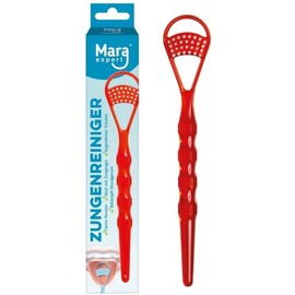 2 x Tongue Scrapers for Tongue Cleaning (2 in 1) I Professional Tongue Brush for Fighting Bad Breath I Quick and Easy Remove Tongue Plaque I Increase Oral Hygiene and Relieve the Intestine (Red)