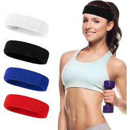 Lumbor37 Diademas Deportivas para La Cabeza, 4 Pack Hombres y Mujeres Cabeza de Elástica Banda para El Sudor y Deportes para Correr, Yoga, Fútbol, Baloncesto y Otros Deportes