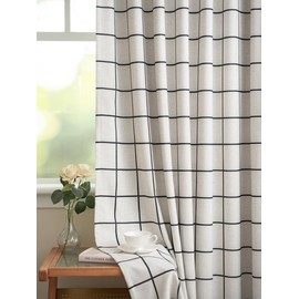 THREE GIRLS Plaid Pinch Pleated Curtains - Modern Luxury Linen Buffalo Blackout Drapes, Thermal Insulated Double Layer Window Panels for Living Room Bedroom, 84 Inches Long Black 2 Panels Set
