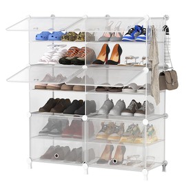 AWTATOS Shoe Rack, 6 Tier Shoe Storage Cabinet with Door, 24 Pair Shoe Organizer Shelves for Closet Hallway Bedroom Entryway, Transparent Twill