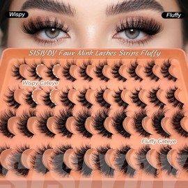 SISIYDY Mink Lashes Wispy Cat Eyelashes Strip False 3D Eyelashes 16mm Short Fluffy Lash Natural Look Faux Mink Cat eye Lashes Multipack Pack 2 Styles Mixed YH309