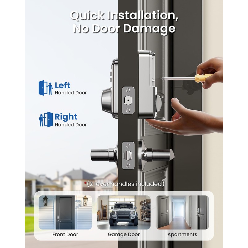 Veise Keyless Entry Door Lock with 2 Lever Handles -