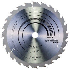 Bosch 2608640795 Speedline Wood Circular Hand Saw Blade, 184mm x 2.4mm x 16mm, 24 Teeth, Silver