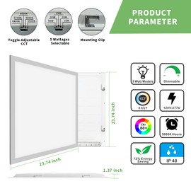 2 Pack 2x2 LED Flat Panel Light, 5 CCT 5 Power Modes Adjustable LED Ceiling Light, 40W/5000LM Recessed Drop Ceiling Lights Fixtures, 0-10V Dimmable Troffer Light for Office/Home-ETL, FCC, CE